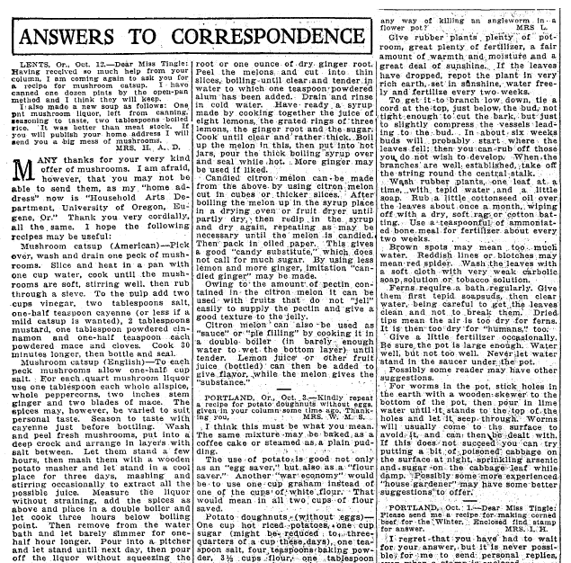 food column, Oregonian newspaper article 4 November 1917