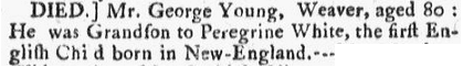 death notice for George Young, Boston Post-Boy newspaper article 13 May 1771