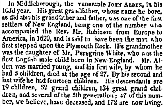 obituary for John Alden, Daily National Intelligencer newspaper article 12 April 1821