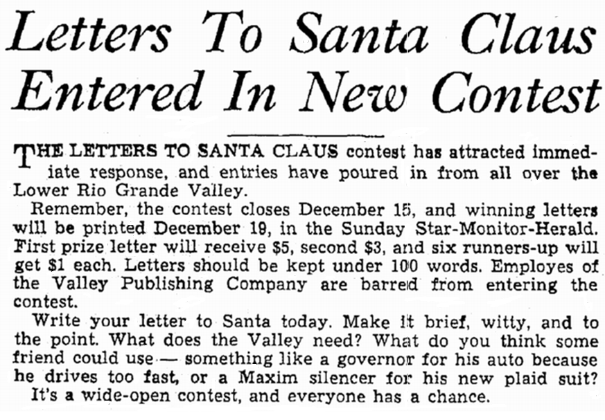 Letters to Santa, Heraldo de Brownsville newspaper 12 December 1937