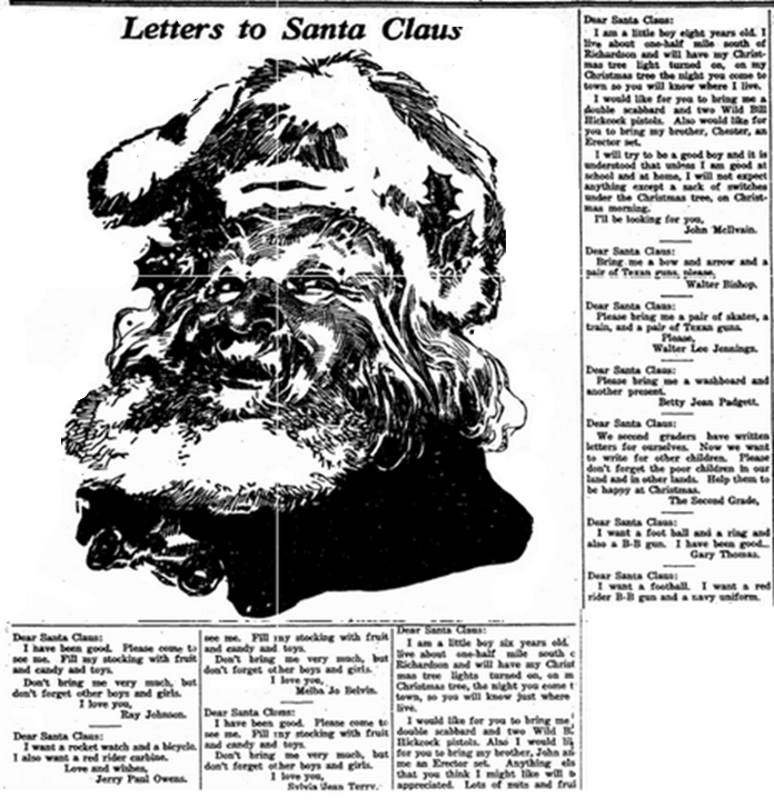 Letters to Santa, Richardson Echo newspaper 19 December 1941