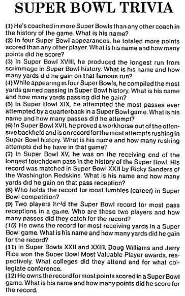 super bowl trivia answers