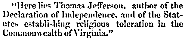Thomas Jefferson's epitaph, Macon Weekly Telegraph newspaper article 2 January 1855