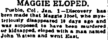 Maggie (Hoel) Eloped (with John Watson), Pawtucket Times newspaper article 1 January 1901