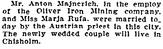 article about Marja Rufa, Duluth News-Tribune newspaper article 11 February 1909