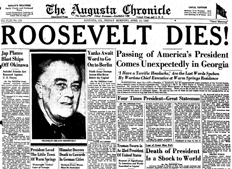 69th Anniversary President Franklin D. Roosevelt Died in Office