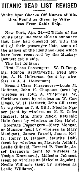 titanic survivors list of names