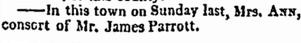 death notice for Ann Parrott, Easton Gazette newspaper article 2 April 1824