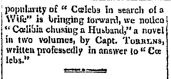 article about caelebs, Gazette newspaper article 13 November 1809