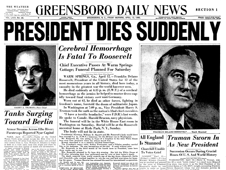 69th Anniversary: President Franklin D. Roosevelt Died in Office