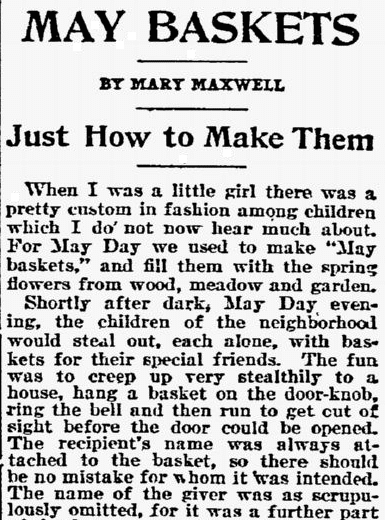 May Baskets, Philadelphia Inquirer newspaper article 29 April 1894