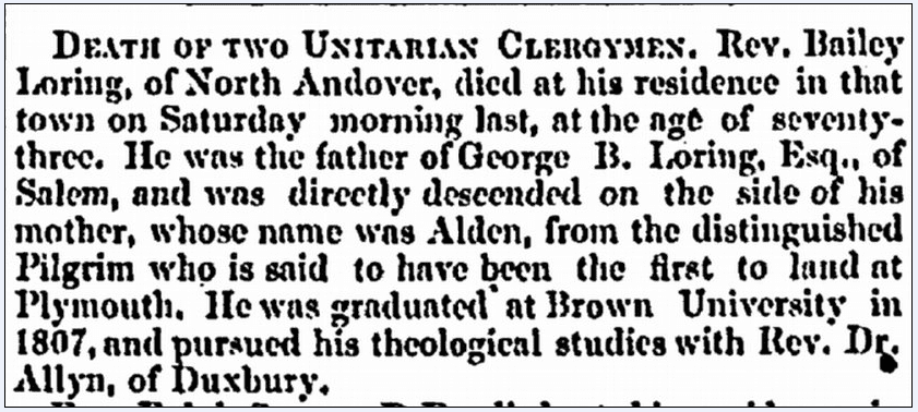 obituary for Rev. Bailey Loring, Boston Recorder newspaper article 10 May 1860