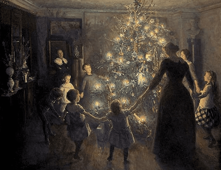 Painting: “Happy Christmas” by Johansen Viggo, 1891