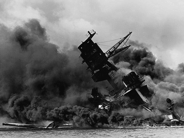 Photo: the USS Arizona burning after the Japanese attack on Pearl Harbor, 7 December 1941. Credit: National Archives and Records Administration; Wikimedia Commons.