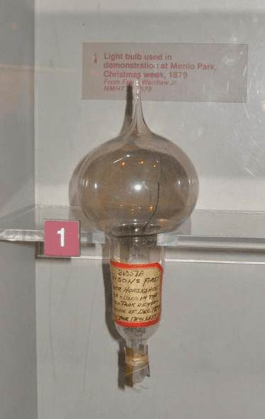 photo of the light bulb Thomas Edison used for public demonstrations of his new invention during Christmas week, 1879