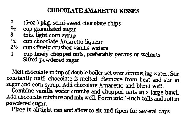 recipe for amaretto kisses, Advocate newspaper article 10 February 1977