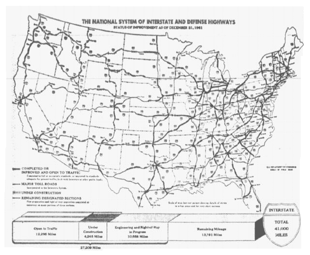 map of the U.S. Interstate Highway System, Dallas Morning News newspaper article 18 May 1962
