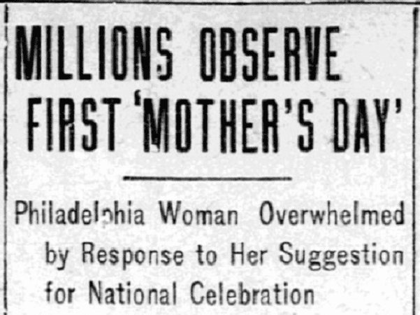 An article about Mother's Day, Philadelphia Inquirer newspaper article 20 May 1908