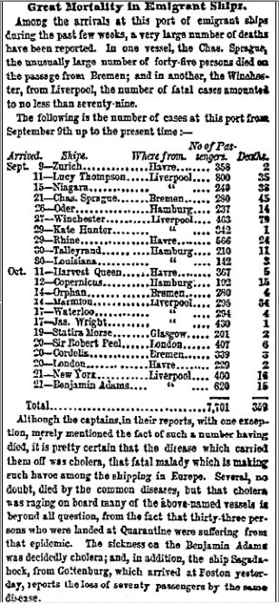 shipping news about the ship "Benjamin Adams," Weekly Herald newspaper article 29 October 1853