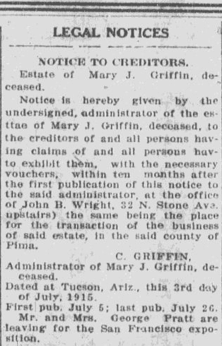 legal notices newspapers notice newspaper tucson citizen 1915 genealogy research july arizona