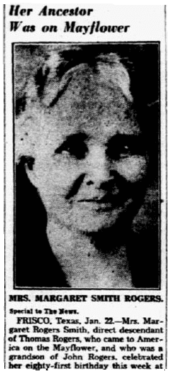 obituary for Margaret (Rogers) Smith, Dallas Morning News newspaper article 23 January 1938