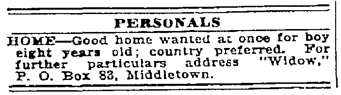 home wanted personal ad, Patriot newspaper advertisement 7 July 1919