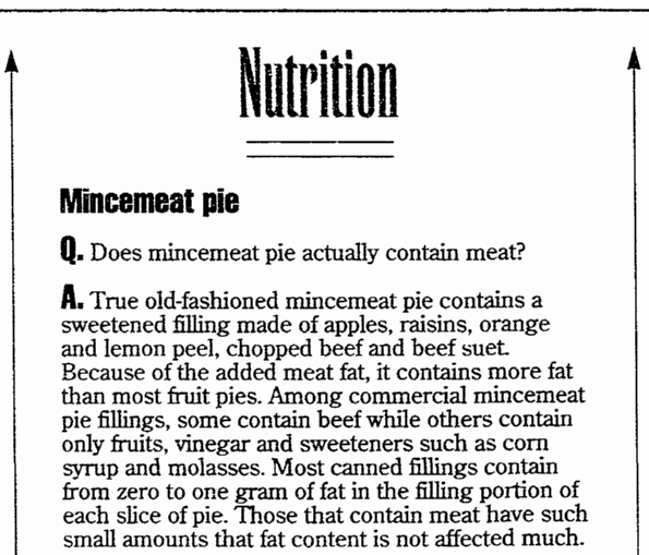 article about mincemeat pie, Aberdeen Daily News newspaper article 19 December 1995