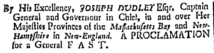 article about a proclamation for a Day of Fasting and Prayer, Boston News-Letter newspaper article 5 February 1705