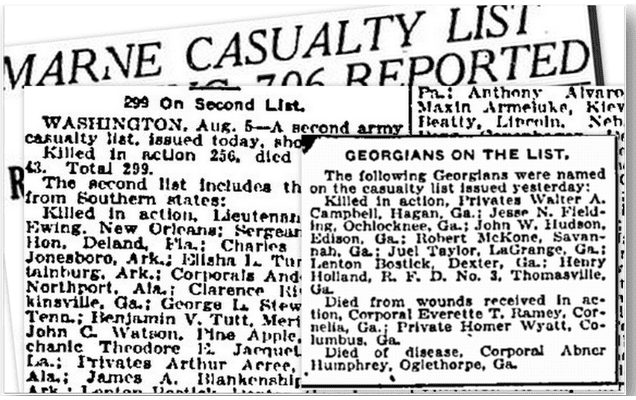 casualty list, Macon Telegraph newspaper article 6 August 1918