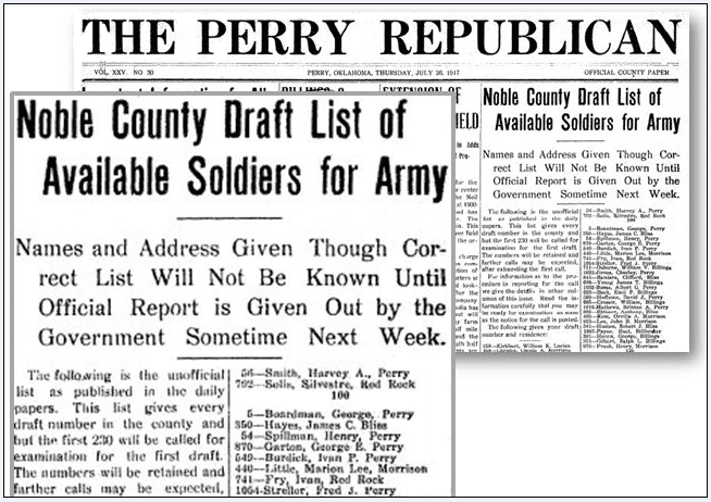 article about a draft list, Perry Republican newspaper article 26 July 1917