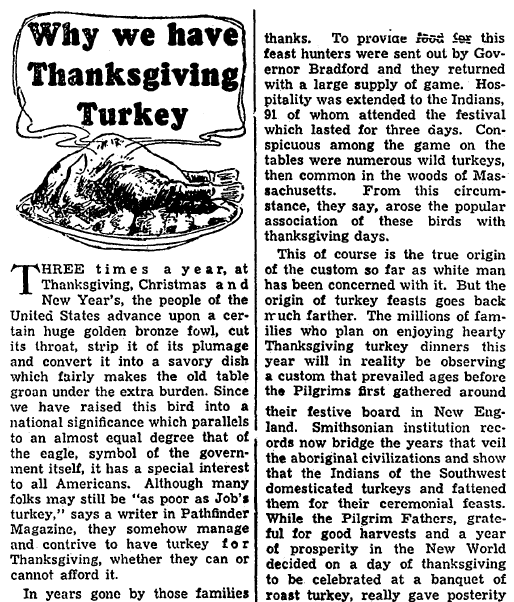 article about Thanksgiving turkey, National Labor Tribune newspaper article 21 November 1936