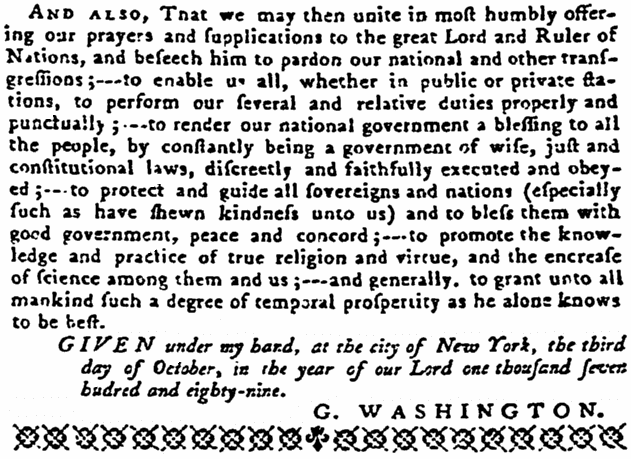 article about President George Washington's 1789 Thanksgiving Day Proclamation, Pennsylvania Gazette newspaper article 14 October 1789