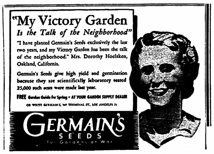 ad for Germain's seeds, Sacramento Bee newspaper advertisement 24 February 1945