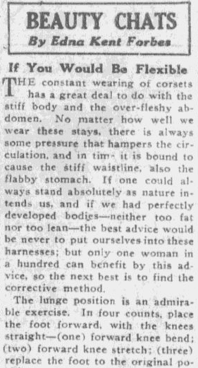 article providing beauty tips, Boston Journal newspaper article 25 September 1915
