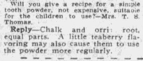 recipe for tooth paste, Boston Journal newspaper article 25 September 1915