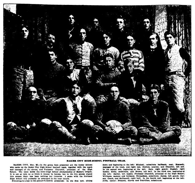 article and photo about the Baker City High School football team, Oregonian newspaper article 2 December 1901