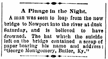 article about George Montgomery, Cincinnati Post newspaper article 18 April 1892