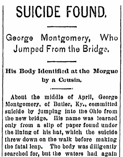 article about George Montgomery, Cincinnati Post newspaper article 25 May 1892