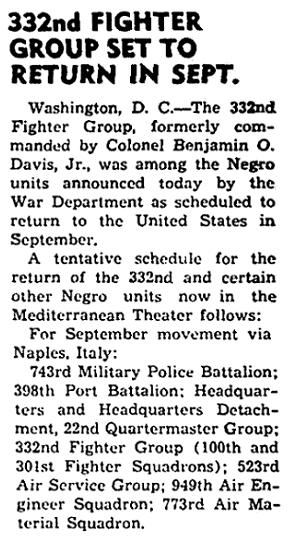 article about the Tuskegee Airmen, Arkansas State Press newspaper article 24 August 1945