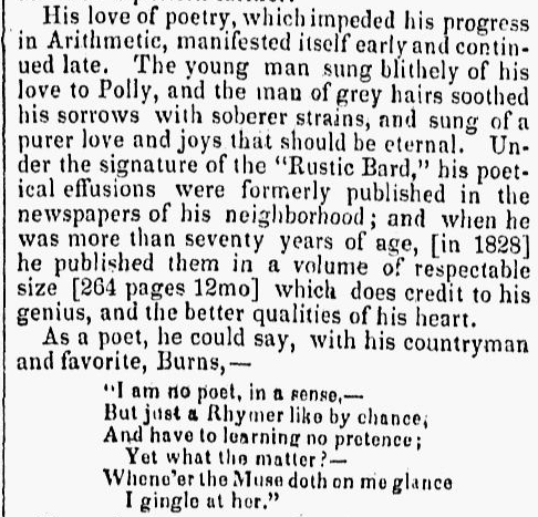 excerpt from the obituary for Robert Dinsmoor, New Hampshire Sentinel newspaper article 14 April 1836