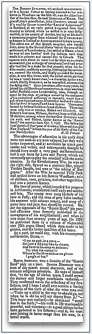 obituary for Robert Dinsmoor, New Hampshire Sentinel newspaper article 14 April 1836