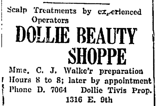 advertisement for Dollie Tivis’s hair salon, People’s Elevator newspaper article 7 April 1927