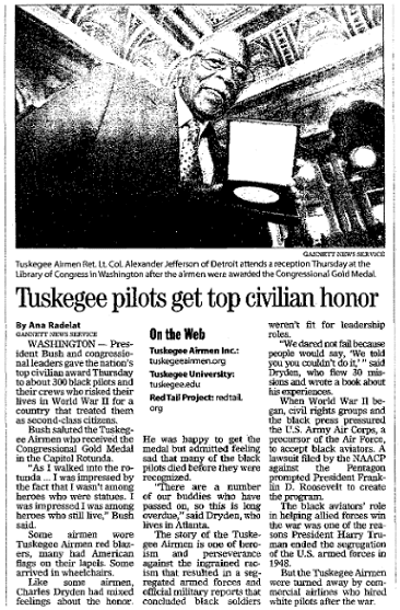 article about the Tuskegee Airmen, Register Star newspaper article 30 March 2007