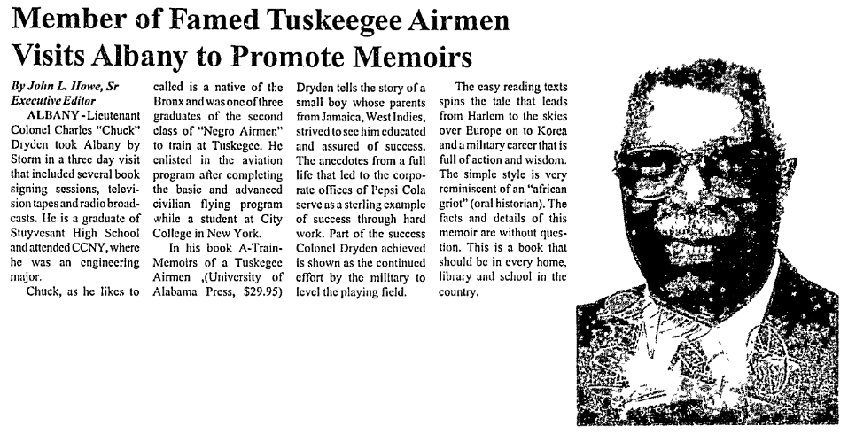 article about Tuskegee Airman Charles Dryden, Sojourner-Herald newspaper article 1 July 1997
