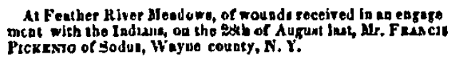 obituary for Francis Pickenig, Alta California newspaper article 31 October 1850