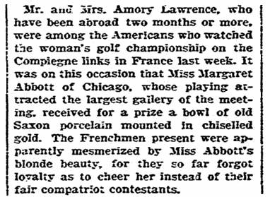 article about Margaret Abbott, Boston Herald newspaper article 14 October 1900