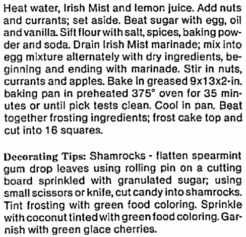 recipe for Irish apple-nut squares, Chicago Metro News newspaper article 17 March 1984