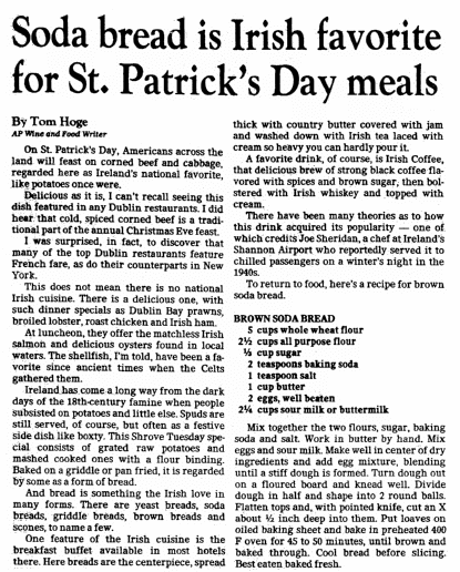 article about food for a St. Patrick's Day feast, Dallas Morning News newspaper article 15 March 1984