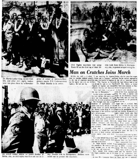 article about the Selma to Montgomery protest march, Dallas Morning News newspaper article 22 March 1965
