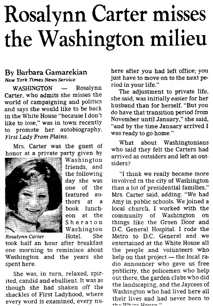 article about Rosalynn Carter, Dallas Morning News newspaper article 6 May 1984